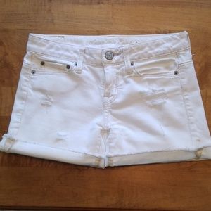 AE white denim shorts